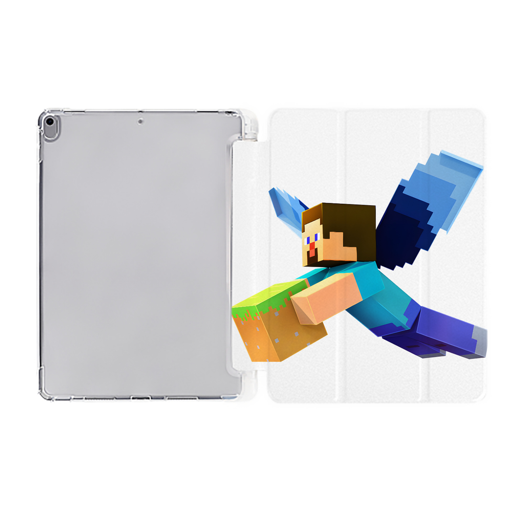 （画像用） マインクラフト ブロックの世界 Minecraft MC Block world IPad ケース ペン収納付き 三つ折りスタンド PUレザー×シリコン 対応機種9.5/10.5/10.9インチ